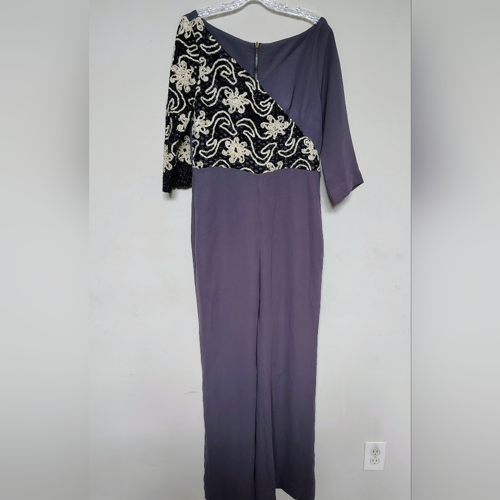 NWT CODE Women's Gray/Black/White Asymmetrical Design Elegant Jumpsuit Size L